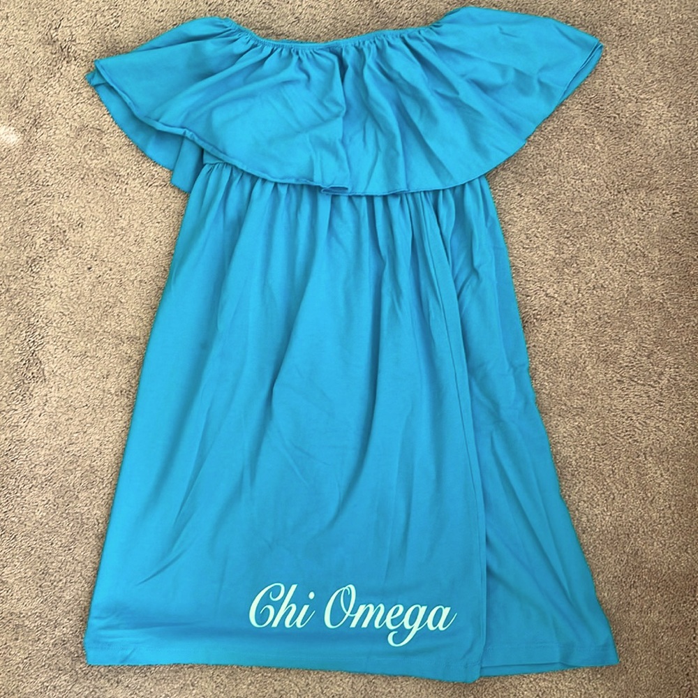 Chi Omega turquoise off the shoulder dress - size medium - Unique - strapless